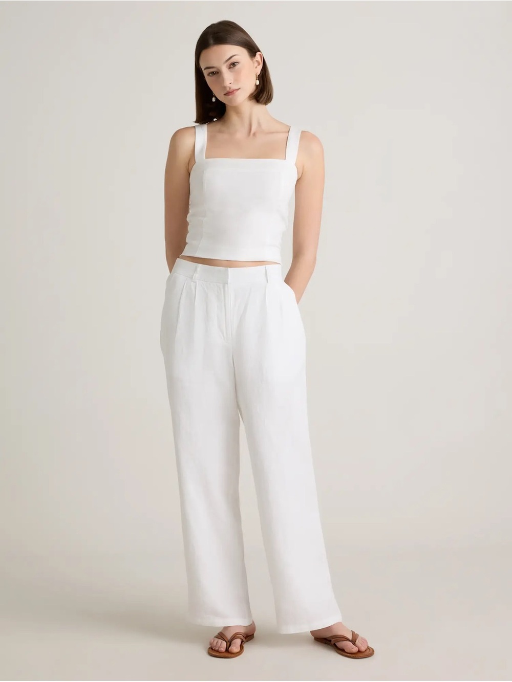 NWOT Quince White Wide-Leg 100% Linen Trouser Pants | Size 10